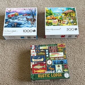 BUNDLE: 3 Rustic Country & Lodge Scenery Puzzles (1000pc & 500pc)